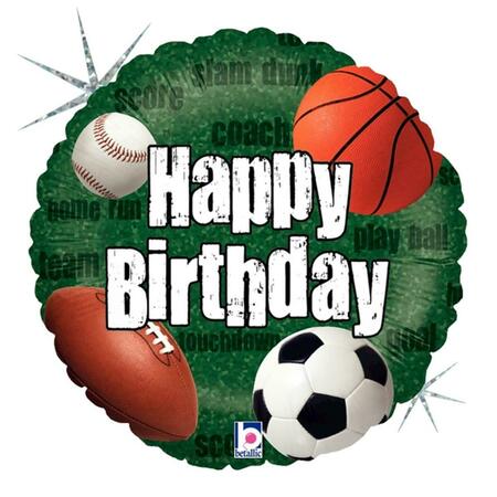BETALLIC 18 in. Sports Balls Birthday Holo Foil Balloon, 5PK 55546